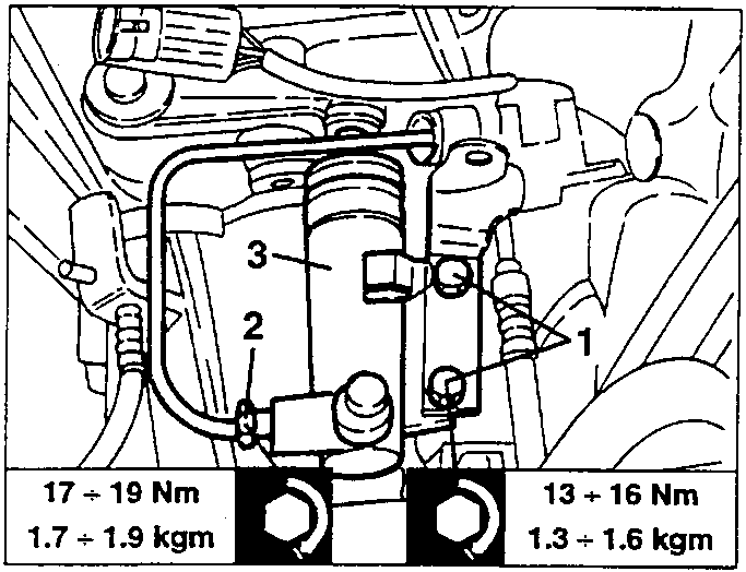 Clutch control cylinder in position, with its fastening screws and delivery pipe fitting