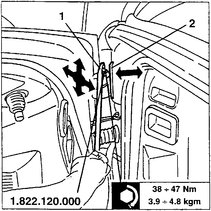 Diagram showing hinge adjustment with arrows indicating movement