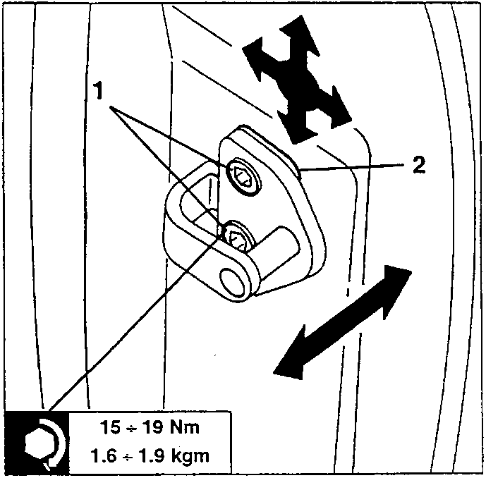 Diagram showing door catch adjustment with arrows indicating movement