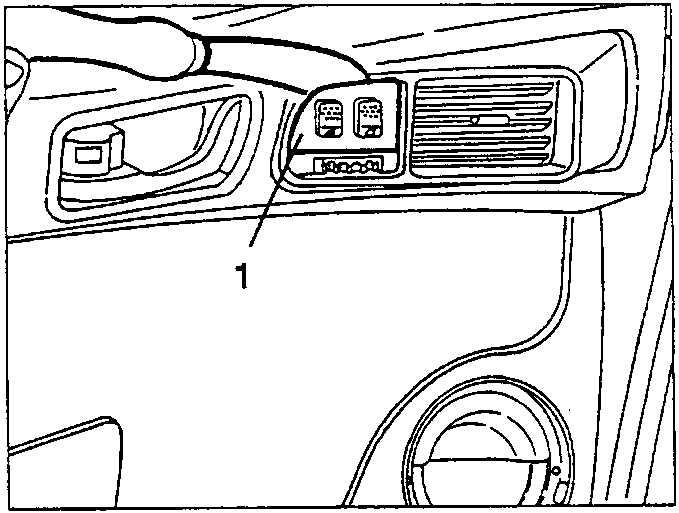Diagram showing power window switches and a fastening screw, labeled as 1.