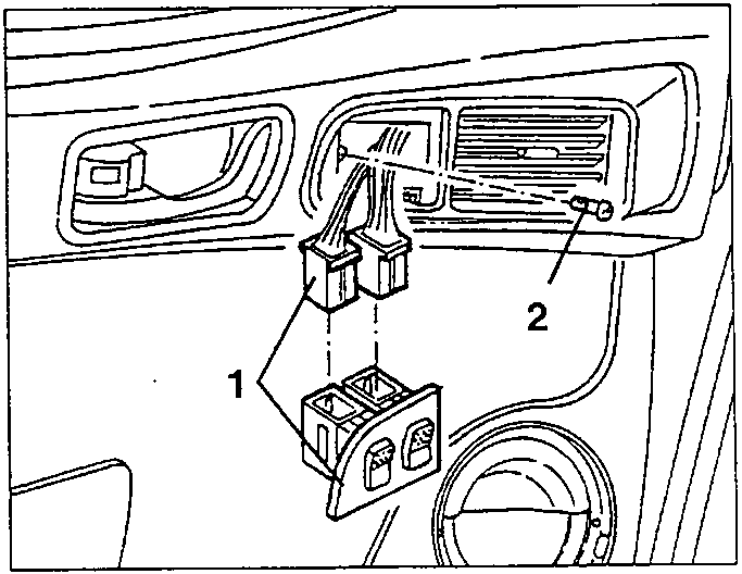 Diagram showing electrical connections and a fastening screw, labeled as 1 and 2.