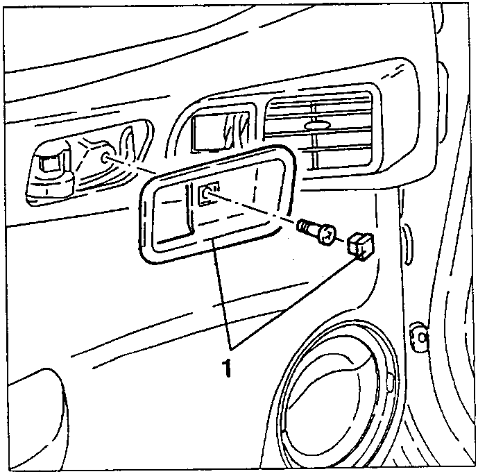 Diagram showing door opening handle plate with a fastening screw, labeled as 1.