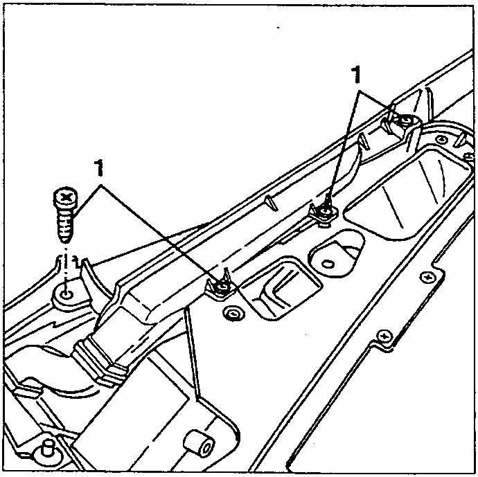 Diagram showing screws securing the door window defrosting vent with callout 1