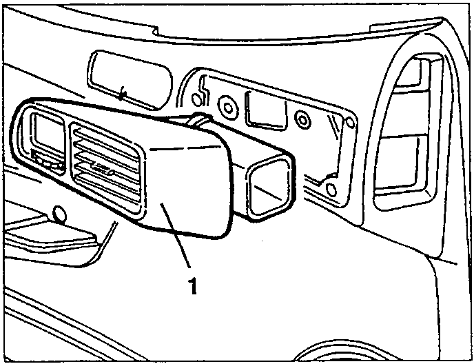 Diagram showing driver's air delivery vent removed with callout 1