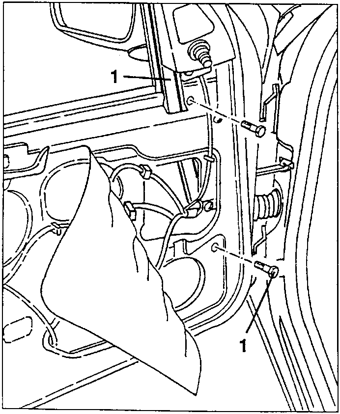 Diagram showing loosening screws on door window runner