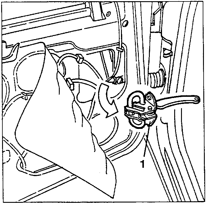 Diagram showing check strap being withdrawn from inside the door