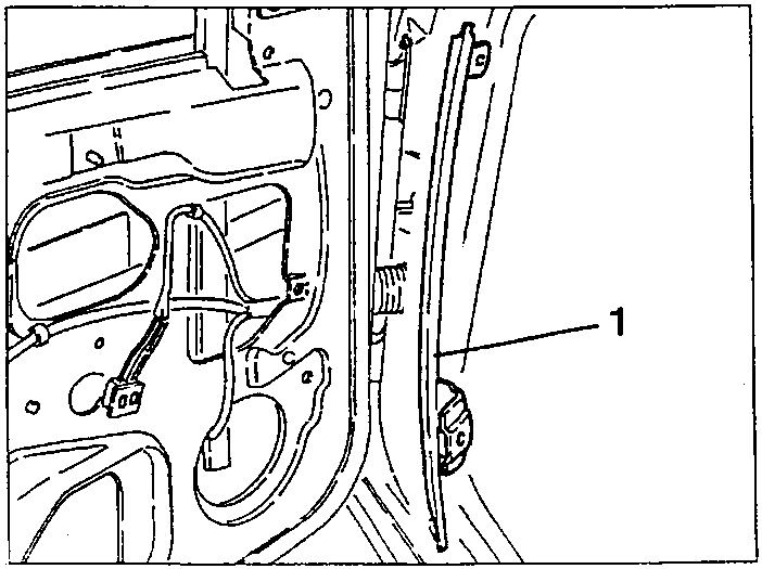 Front window guide pad being withdrawn from inside the door