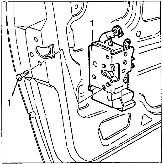 Diagram showing removal of lock device by loosening screws and withdrawing it from inside the door.