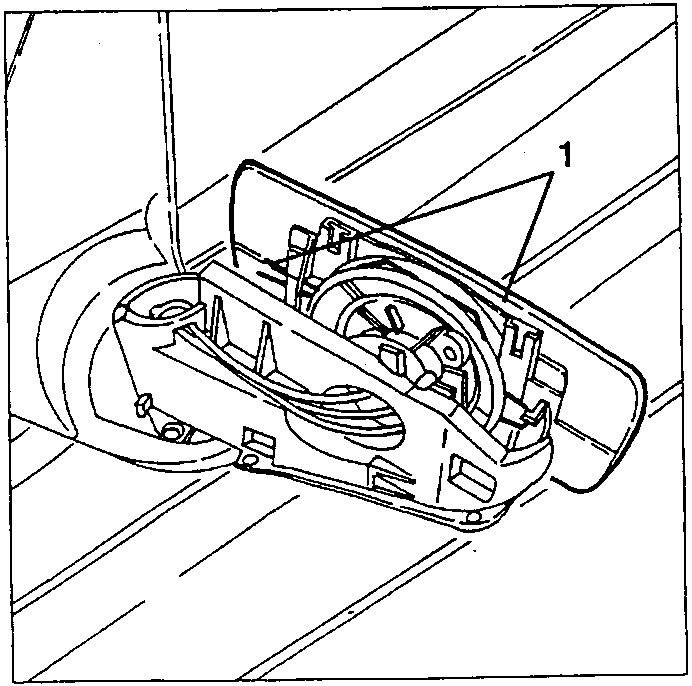 Wing mirror glass removal diagram showing fastening clip