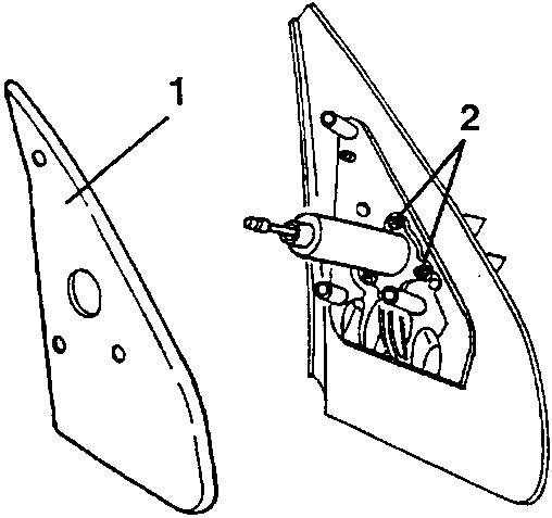 Wing mirror assembly: 1. Mirror glass, 2. Outer casing