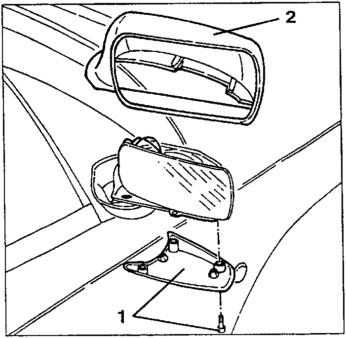 Wing mirror with components 1 and 2