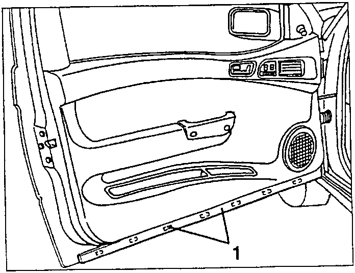Door trim with the noise reducing seal strip 1 along the lower edge