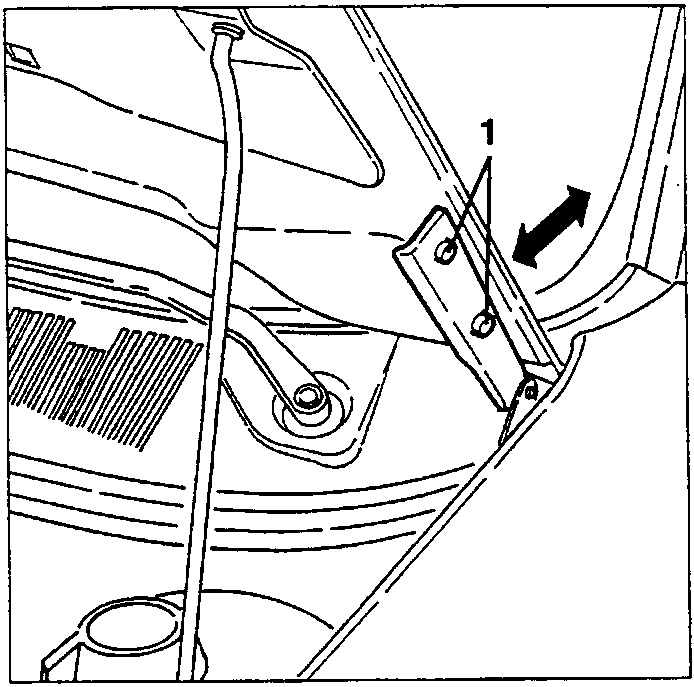 Bonnet hinge screws 1 with arrow showing height adjustment