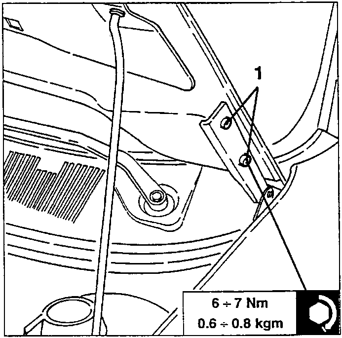 Bonnet hinge with screws 1 to be loosened