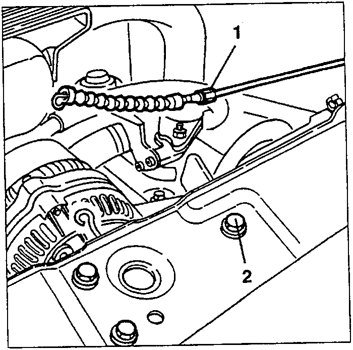 Bonnet release cable 1 at the catch and one of the catch screws 2