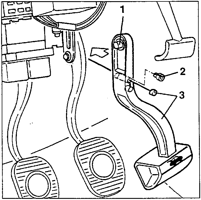Bonnet release handle 1 at the pedals with cap 2 and pawl 3