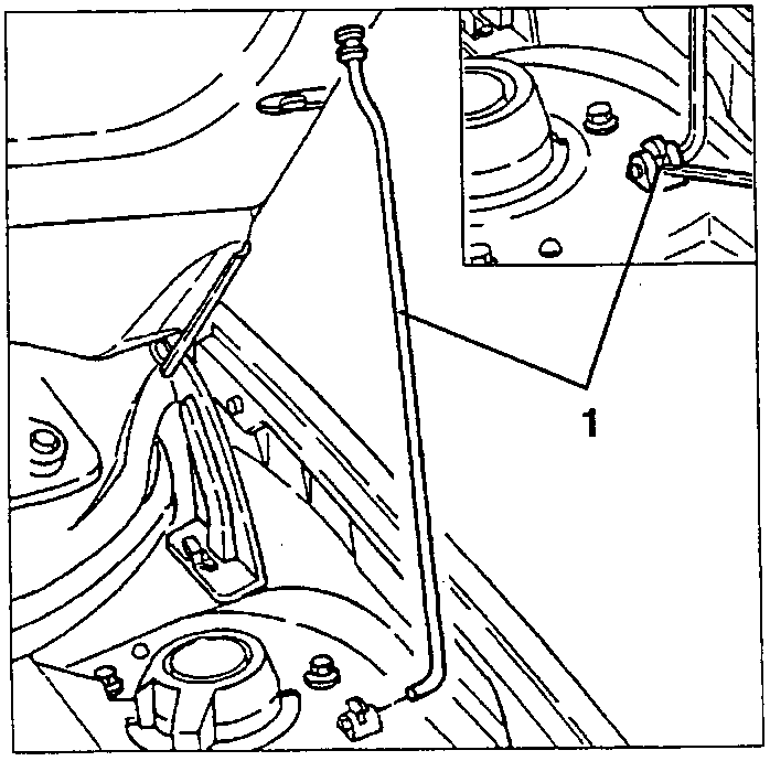 Bonnet support rod and its support 1, with a screwdriver opening the retainer in the inset