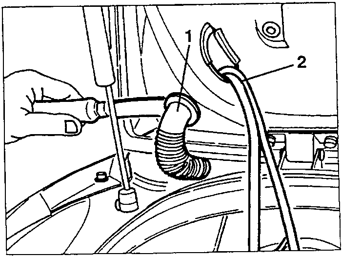 Cable runner sleeve 1 and electrical wiring 2 at the boot