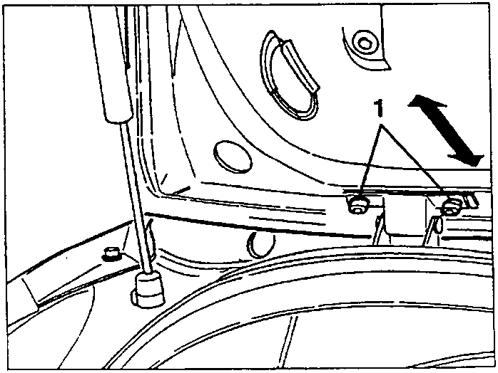Adjusting boot hinge with arrow indicating longitudinal adjustment