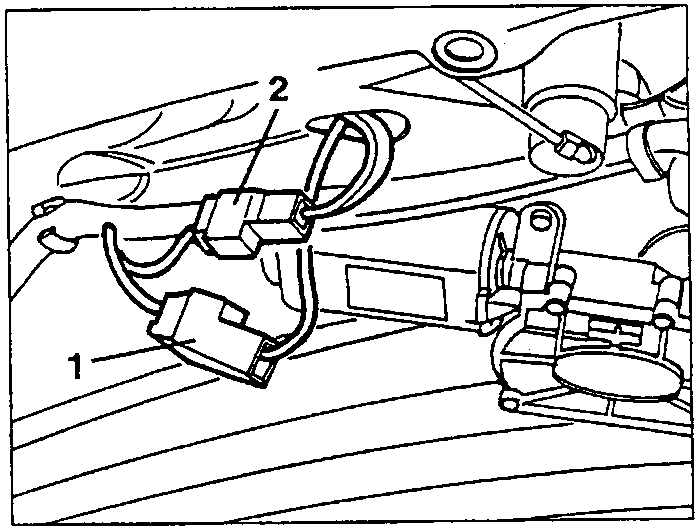 Diagram showing two electrical connectors labeled 1 and 2, with a hand disconnecting connector 1.