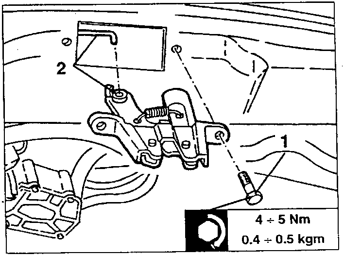 Diagram showing a lock unit with two screws labeled 1 and 2.