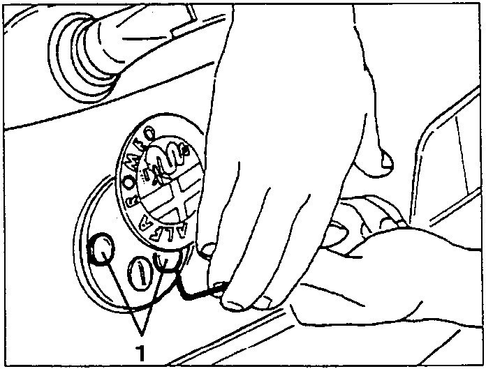 Diagram showing hands removing protective caps from attachment screws on a car's bonnet, labeled 1.