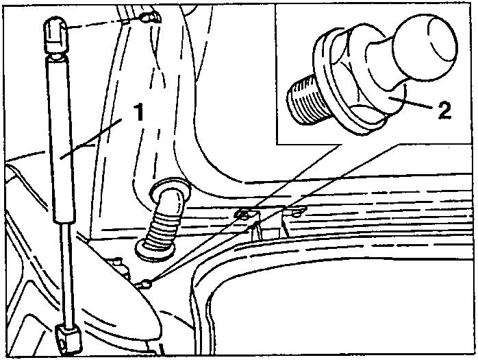 Diagram showing a telescopic support with retaining balls, labeled 1 and 2.