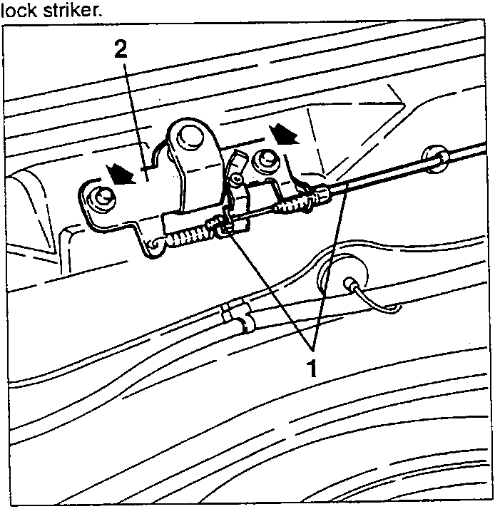 Diagram showing lock striker with numbered parts 1 and 2