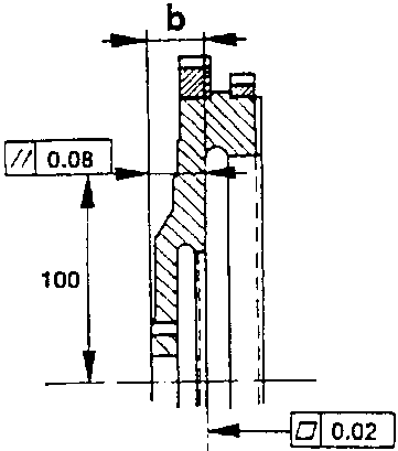 Diagram of engine flywheel with dimensions b, 100, 0.08, and 0.02