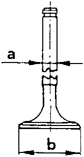 Valve stem and mushroom cross-section showing dimensions a and b