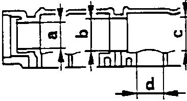 Camshaft bearing cross-section diagram with labeled parts a, b, c, d