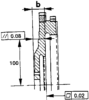 Diagram of engine flywheel with dimensions 'b', 0.08, 100, and 0.02