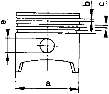 Piston diagram showing dimensions a, b, c, d, and φ