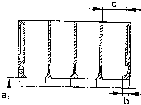 Section of the cylinder block showing dimensions a, b and c