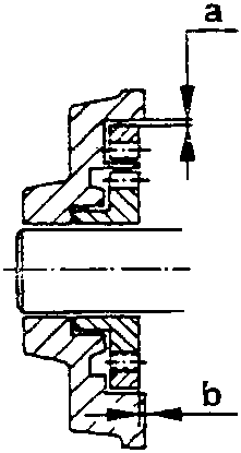 Diagram of oil pump with dimensions 'a' and 'b'