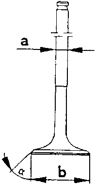Diagram of a valve showing its stem diameter and mushroom head dimensions.