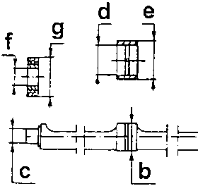 Diagram of counter-rotating shafts with labeled parts f, g, d, e, c, b
