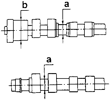 Camshafts diagram showing pins 'a' and 'b'