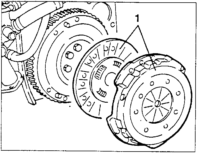 Clutch assembly showing pressure plate body and clutch plate with callout 1