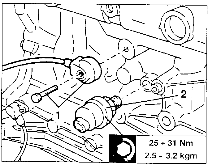 Engine oil pressure meter and pinging sensor shown with callouts 1 and 2