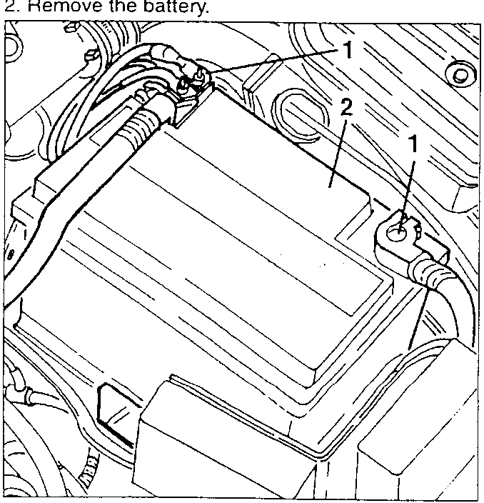 Battery with labeled connections 1 and 2.