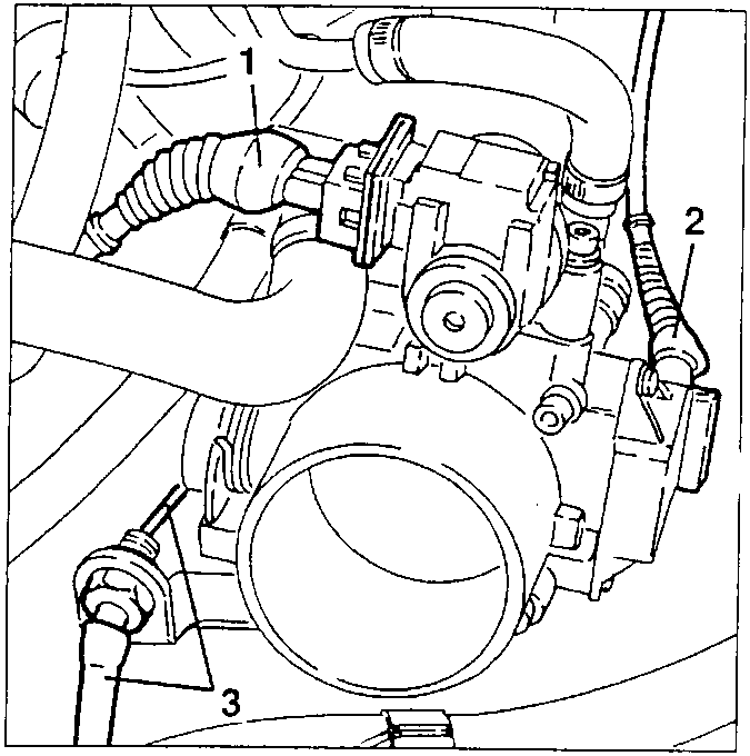 Throttle body diagram showing connections labeled 1, 2, and 3