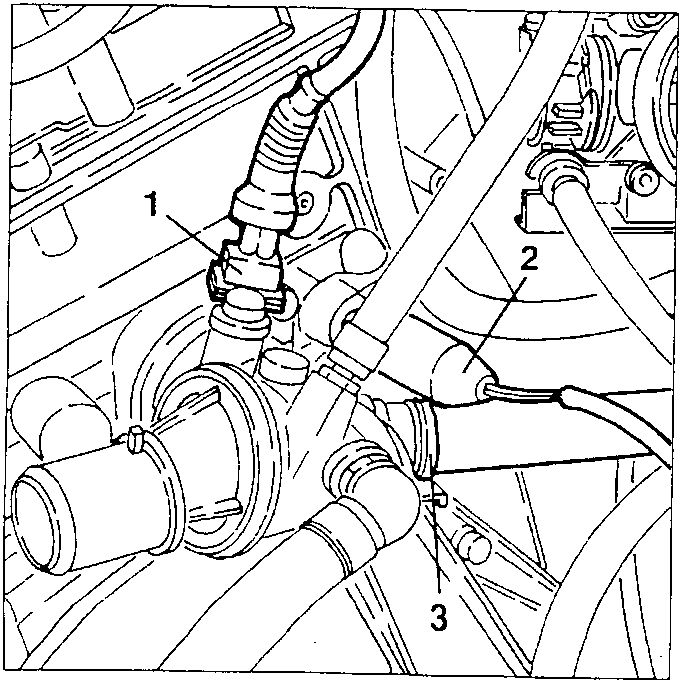 Engine diagram showing coolant connections labeled 1, 2, and 3