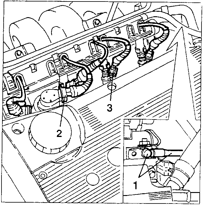 Engine diagram showing electrical connections labeled 1, 2, and 3