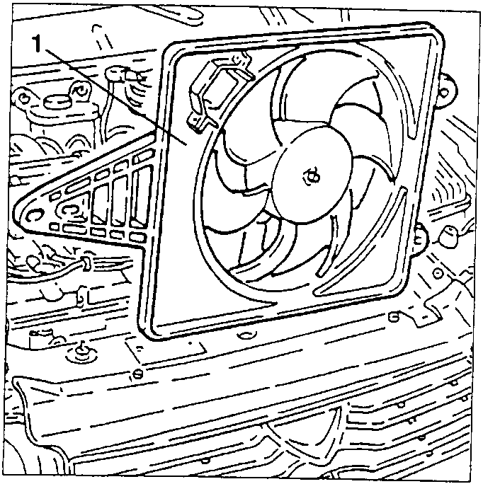 Diagram showing cooling fan with fastening screws