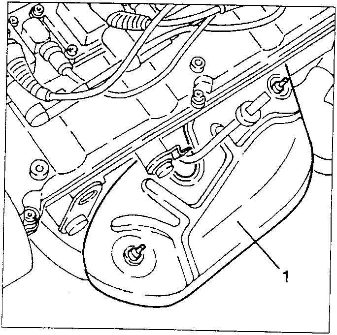 Diagram showing heat guard on exhaust manifold