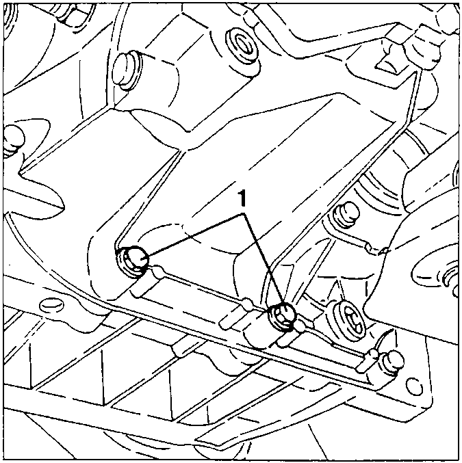Illustration showing two screws fastening the gearbox, labeled with '1' pointing to them.