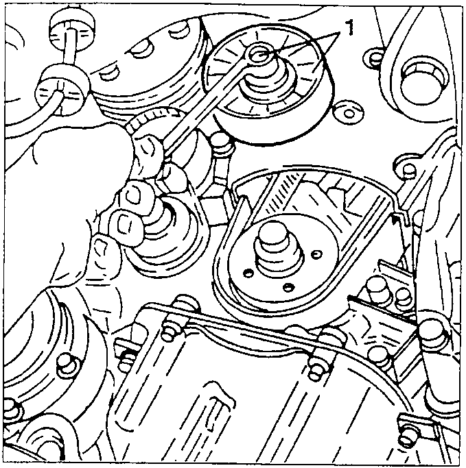 Engine components showing auxiliary components drive pulley guide being removed