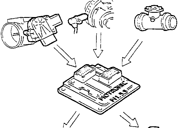 Control unit with various components connected including a throttle potentiometer and air flow meter.
