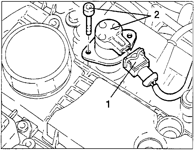 Timing variator electromagnet refitting: 1. Electromagnet, 2. Electric connection